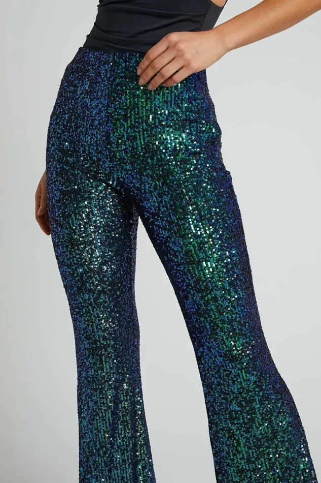 Deliza Pants 8211 Mid Waisted Sequin Flare Pants In Mermaid Teal Women Showpo Pants
