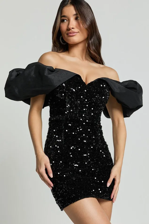 Delphine Mini Dress 8211 Off Shoulder Sequin Bodycon Dress In Black Women Showpo Curve Clothes