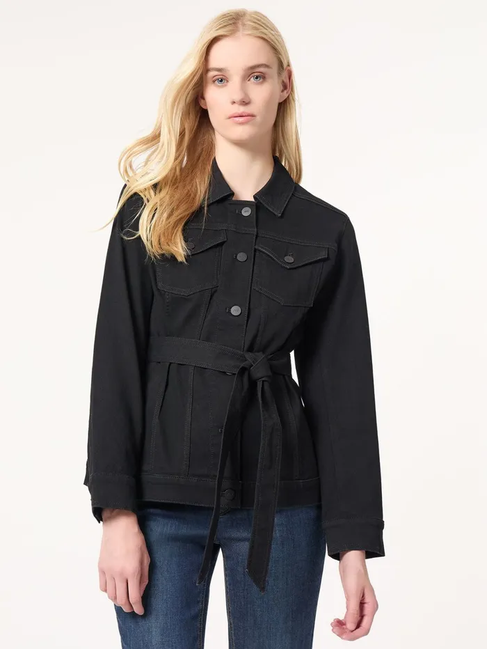Denim Belted ButtonFront Jacket Onyx Wash Women Jones New York Denim Jackets