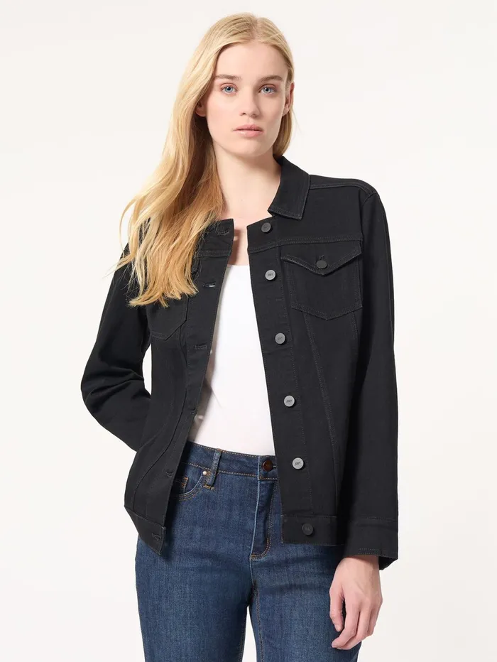 Denim Belted ButtonFront Jacket Onyx Wash Women Jones New York Denim Jackets Denim Belted ButtonFront Jacket Onyx Wash Women Jones New York Denim Jackets