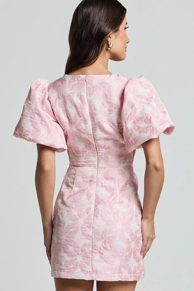 Diana Mini Dress 8211 Jacquard Short Sleeve Cut Out Dress In Light Pink Women Showpo Curve Clothes