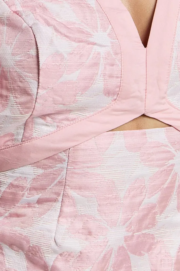 Diana Mini Dress 8211 Jacquard Short Sleeve Cut Out Dress In Light Pink Women Showpo Curve Clothes
