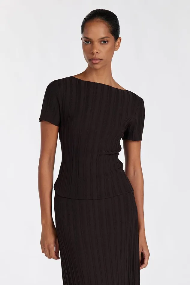 DISSH Knitted SYLVIA BITTER CHOC CAP SLEEVE TOP 8211 Women