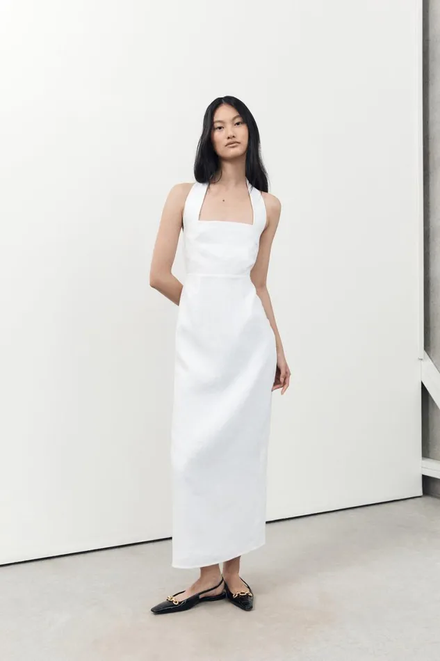 DISSH Linen Dresses LEO WHITE HALTER LINEN MIDI DRESS 8211 Women
