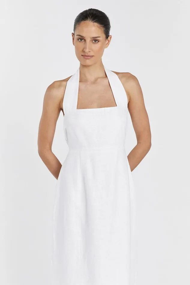 DISSH Linen Dresses LEO WHITE HALTER LINEN MIDI DRESS 8211 Women