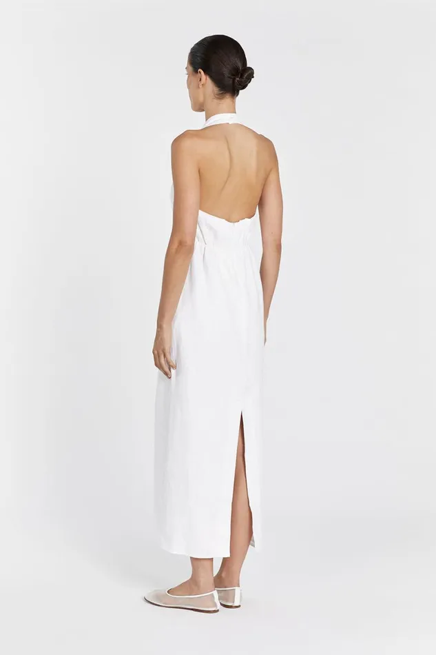 DISSH Linen Dresses LEO WHITE HALTER LINEN MIDI DRESS 8211 Women