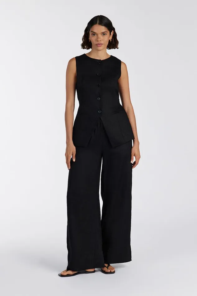 DISSH Pants GINA BLACK LINEN ELASTIC WAIST PANT 8211 Women