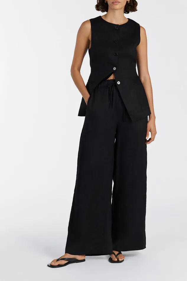 DISSH Pants GINA BLACK LINEN ELASTIC WAIST PANT 8211 Women