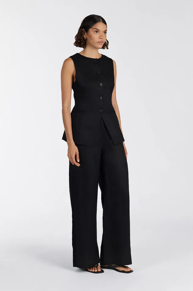 DISSH Pants GINA BLACK LINEN ELASTIC WAIST PANT 8211 Women
