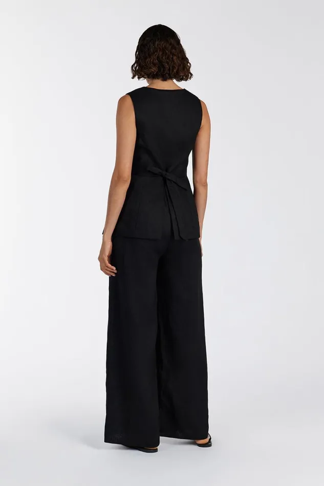 DISSH Pants GINA BLACK LINEN ELASTIC WAIST PANT 8211 Women