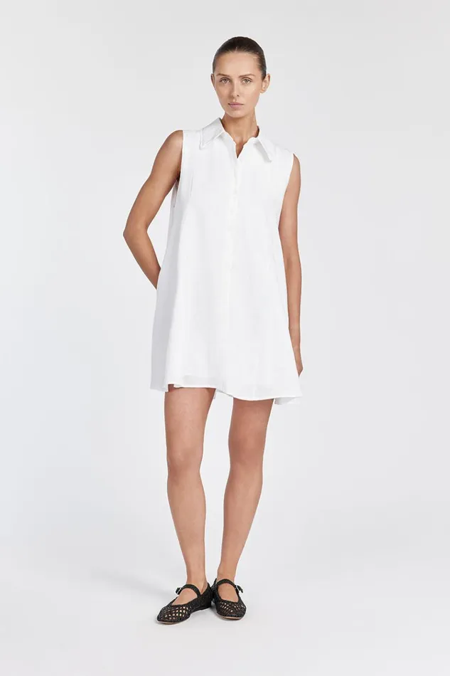 DISSH White Dresses MARC WHITE LINEN SLEEVELESS DRESS 8211 Women