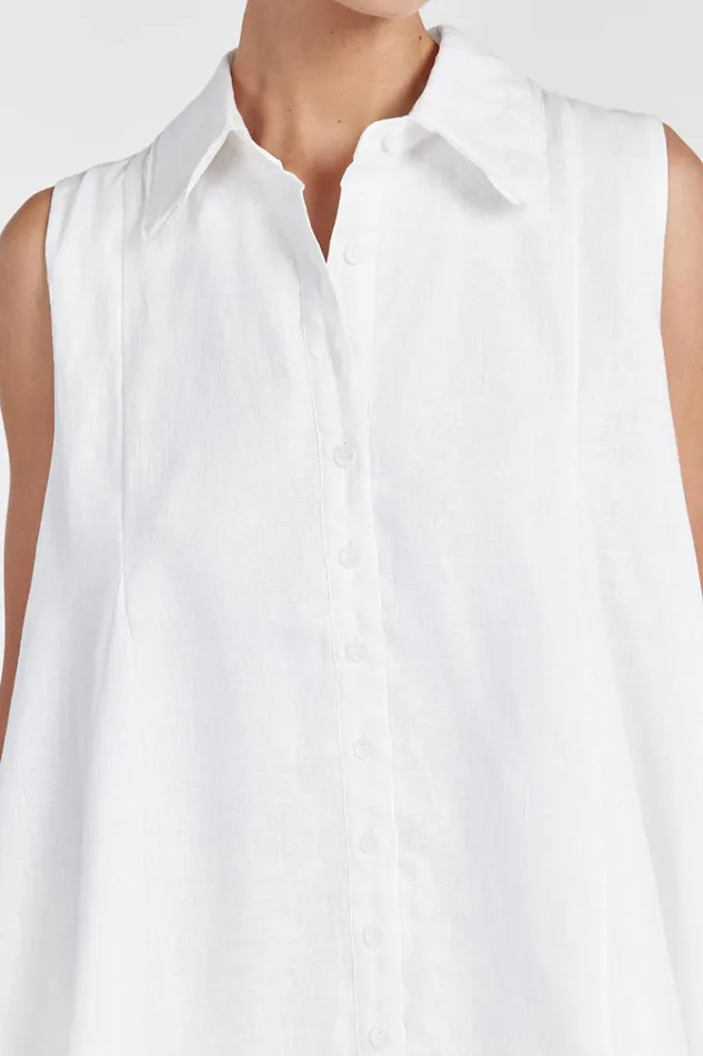 DISSH White Dresses MARC WHITE LINEN SLEEVELESS DRESS 8211 Women