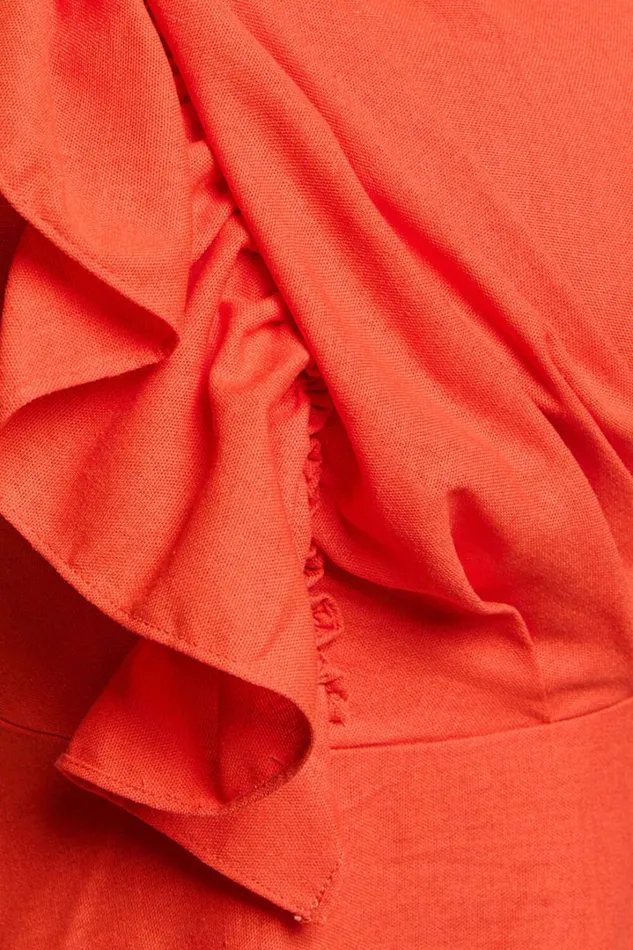 Dixie Midi Dress 8211 Linen Look One Shoulder Ruffle Dress In Red Orange Women Showpo Curve Clothes
