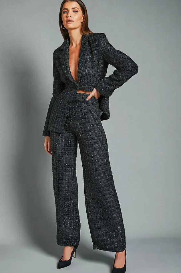 Dominik Pants 8211 Tweed Tailored High Waisted Wide Leg In Black Women Showpo Pants