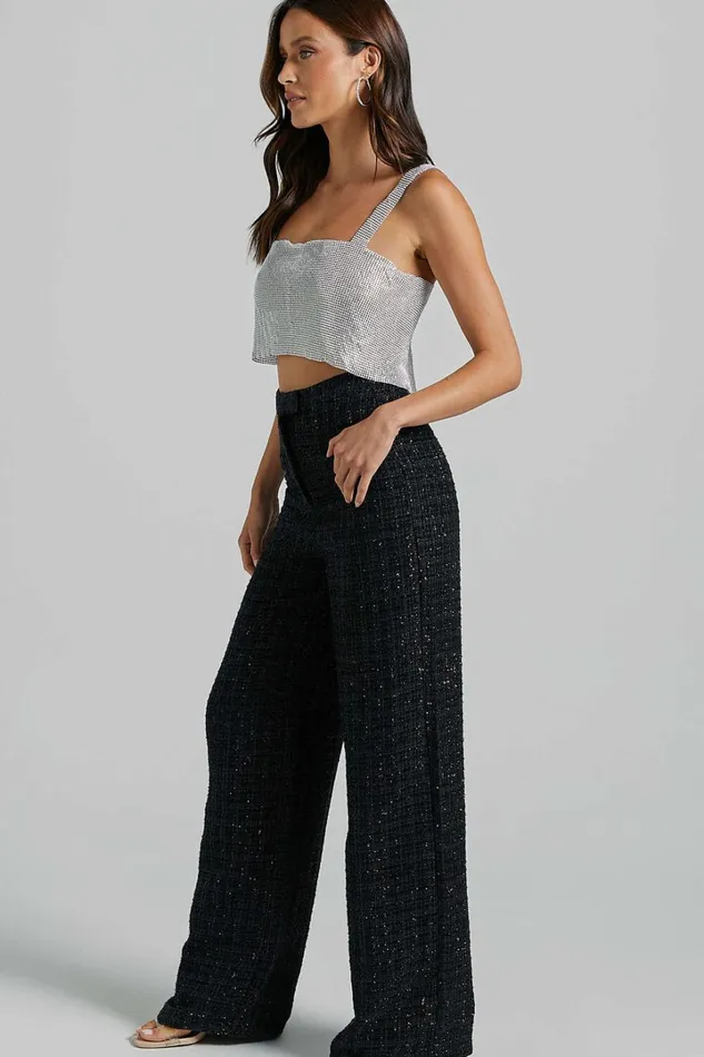 Dominik Pants 8211 Tweed Tailored High Waisted Wide Leg In Black Women Showpo Pants