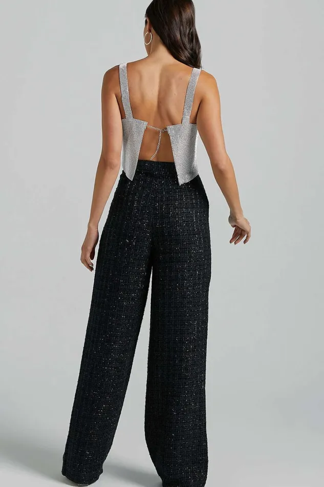 Dominik Pants 8211 Tweed Tailored High Waisted Wide Leg In Black Women Showpo Pants