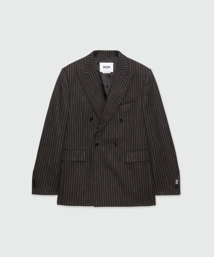 DoubleBreasted Jacket In Pinstriped Wool Men MSGM Jackets Coats And Blazers
