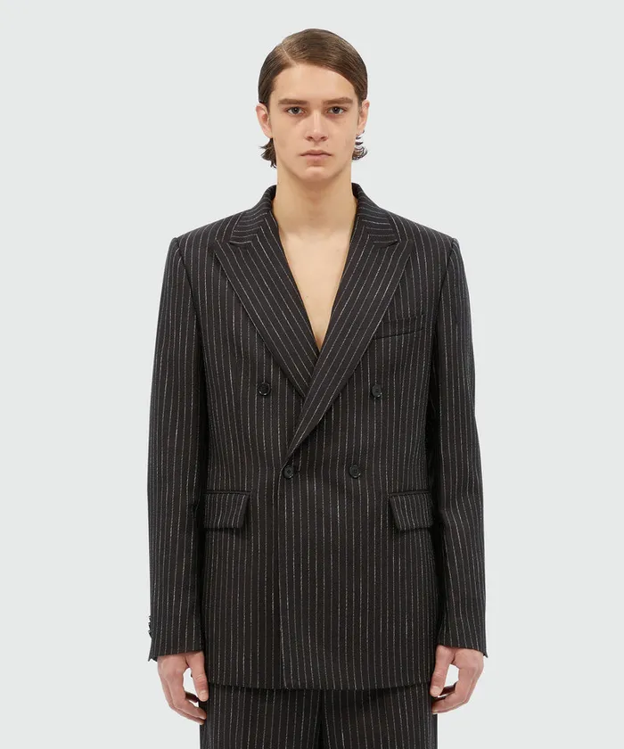 DoubleBreasted Jacket In Pinstriped Wool Men MSGM Jackets Coats And Blazers
