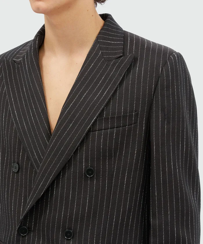 DoubleBreasted Jacket In Pinstriped Wool Men MSGM Jackets Coats And Blazers