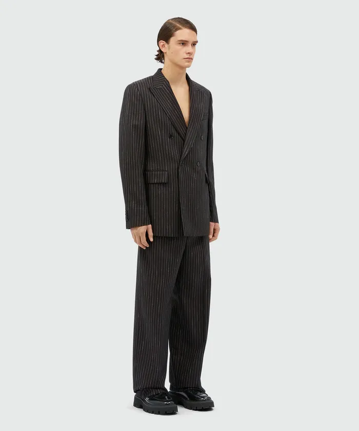 DoubleBreasted Jacket In Pinstriped Wool Men MSGM Jackets Coats And Blazers
