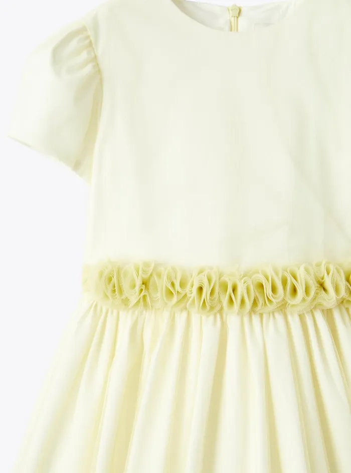 Dresses Girl 216 Il Gufo Tulle Dress With Rawcut Belt In Yellow