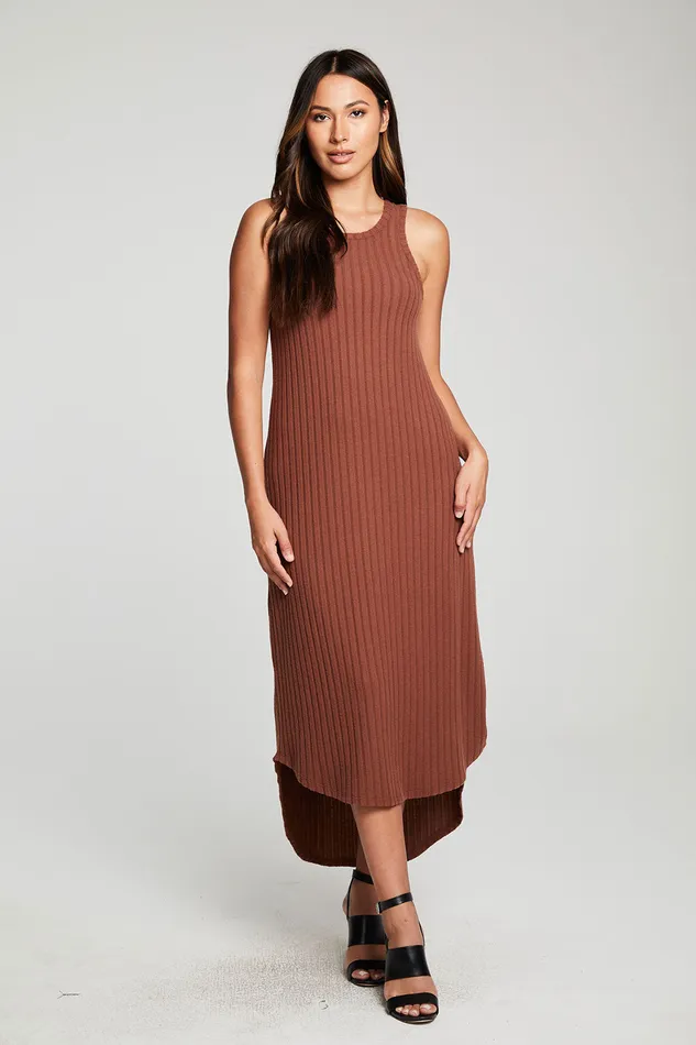 Dresses Womens Poor Boy Rib Hi Lo Shirttail Midi Racer Tank Dress Chaser Brand