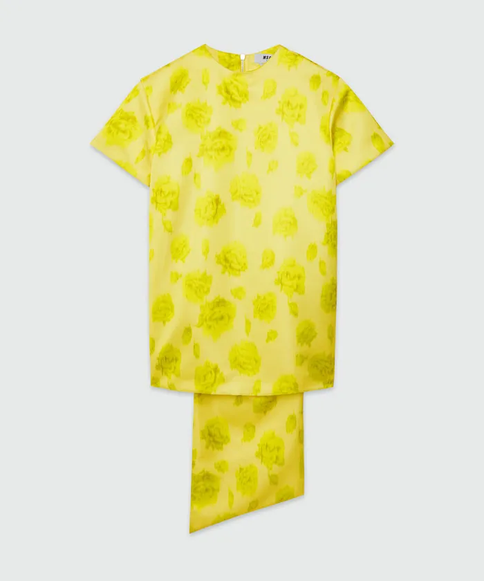 Duchesse Short Dress With Sash And Rose Print Women MSGM Dresses