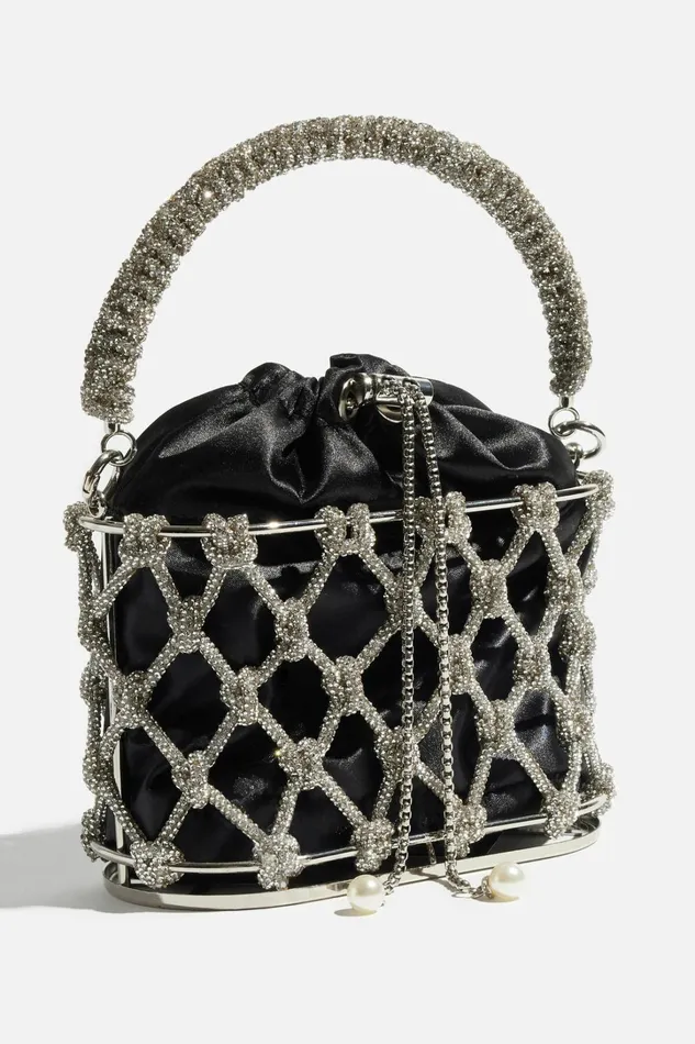 Dynamite Bags Women Gem Rope Bucket Bag Gray