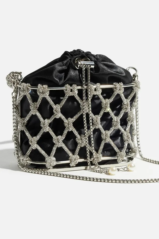Dynamite Bags Women Gem Rope Bucket Bag Gray