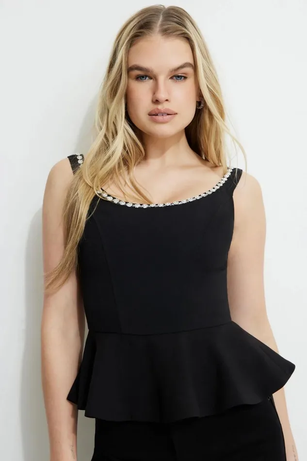Dynamite Blouses and Tops Women Gemstone Peplum Corset Top Black