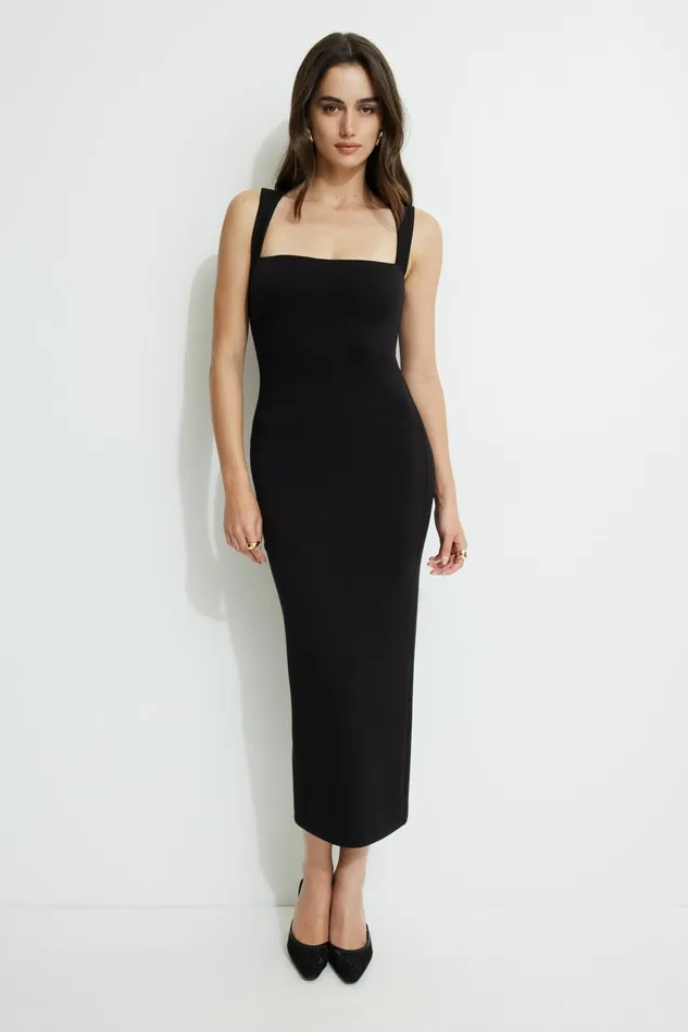 Dynamite Dresses and Jumpsuits Women Cherry Scuba Maxi Dress Black