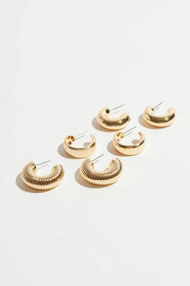 Dynamite Earrings Women 3Pack Chunky Texture Hoops YELLOW