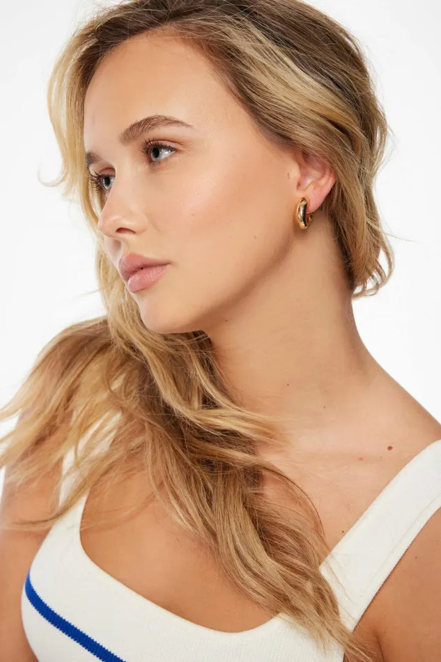 Dynamite Earrings Women 3Pack Chunky Texture Hoops YELLOW