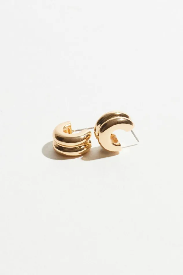 Dynamite Earrings Women Double Chubby Huggie Hoop Earrings YELLOW