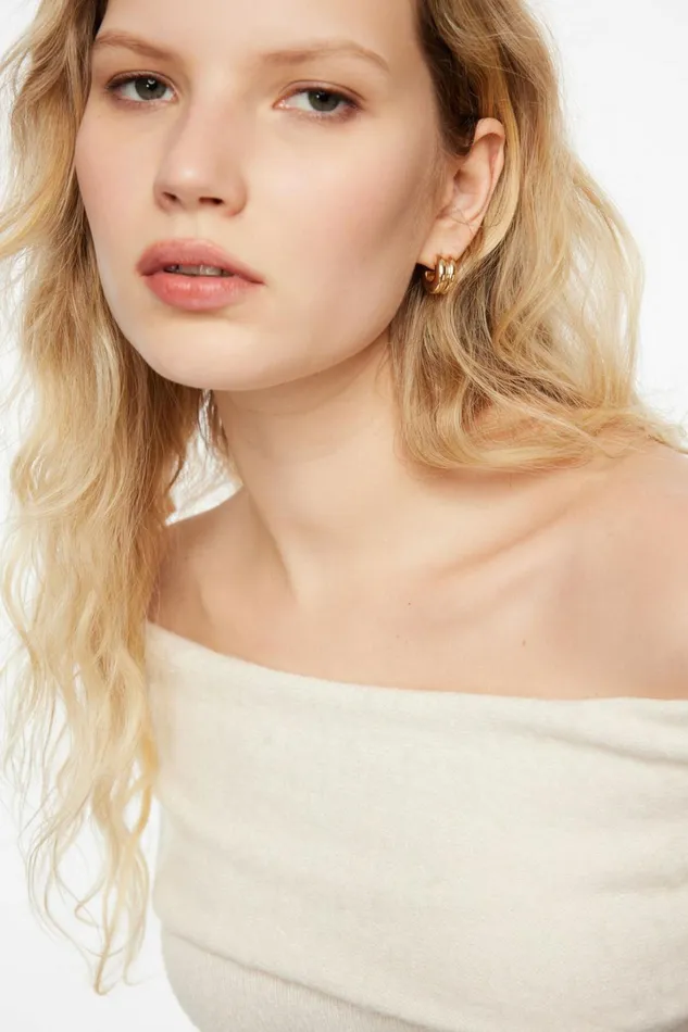 Dynamite Earrings Women Double Chubby Huggie Hoop Earrings YELLOW