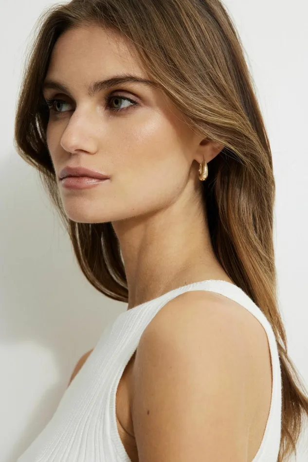 Dynamite Earrings Women Mini Textured Hoop Earrings YELLOW
