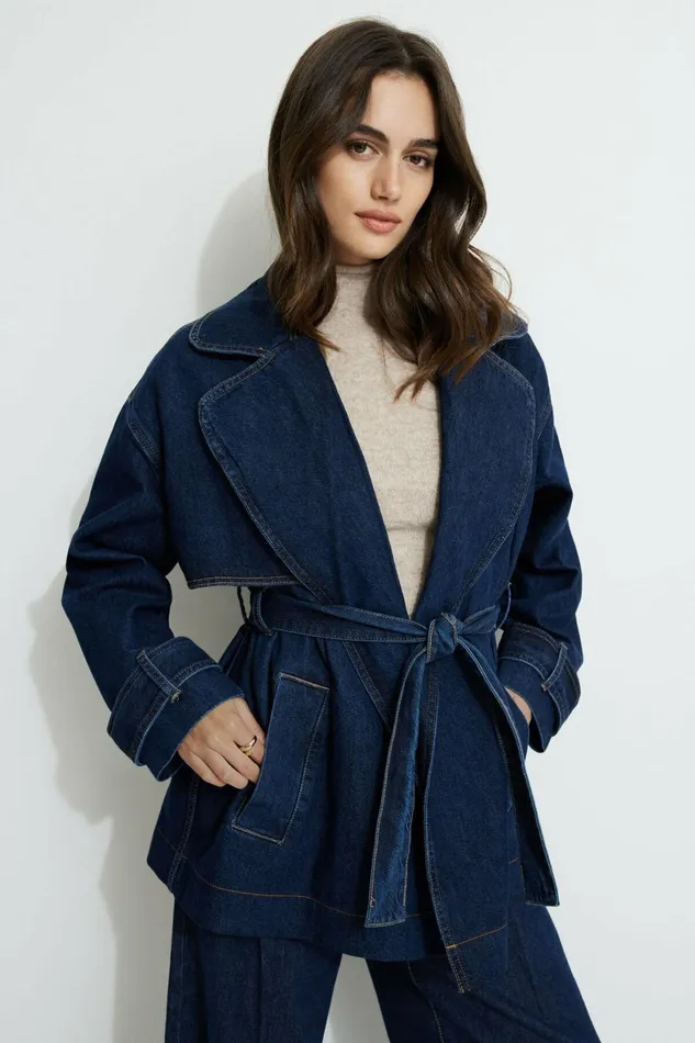 Dynamite Jeans and Denim Women Cropped Denim Trench Coat Blue