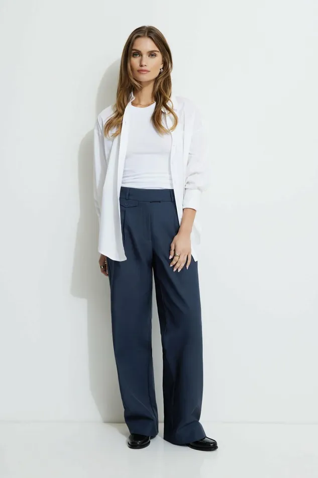 Dynamite Pants Women Pleated Straight Leg Pants Blue