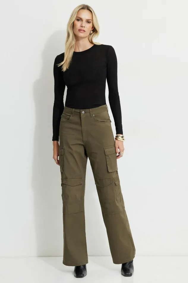 Dynamite Pants Women Straight Leg Cargo Pants Green