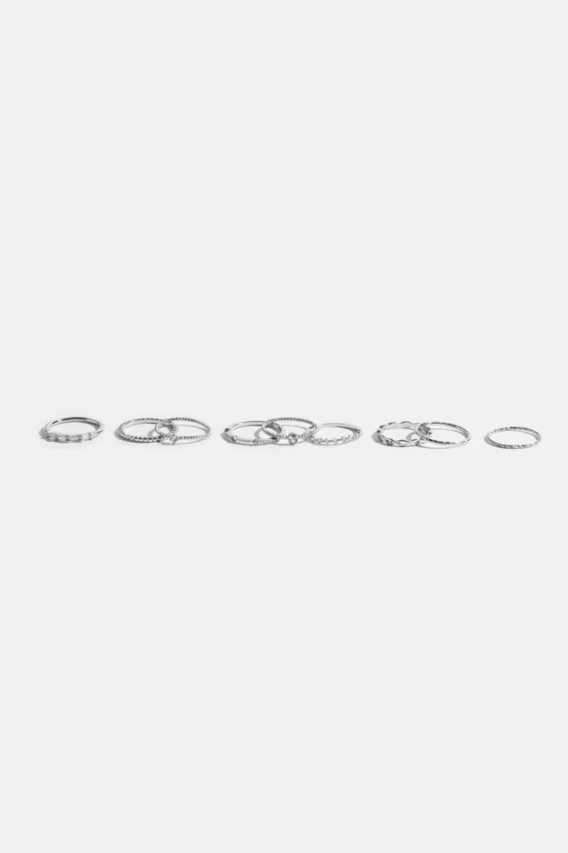 Dynamite Rings Women 9Pack Delicate Gem Rings Gray