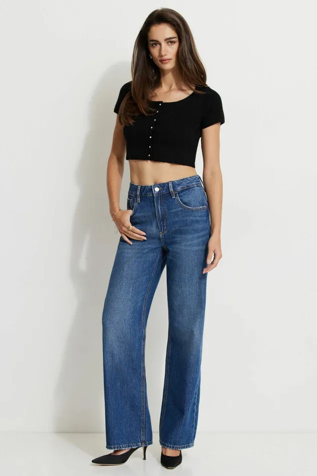 Dynamite Short Sleeve Tops Women Heavenlyarn Billy Pearl Button Cardigan Black