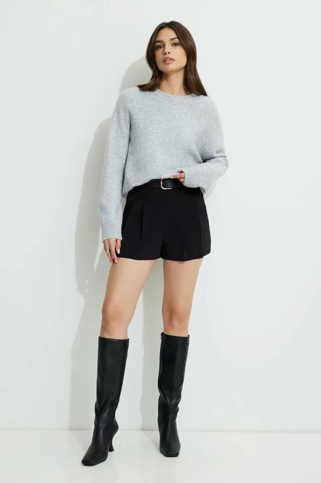 Dynamite Tops Women Raglan Crewneck Sweater Gray