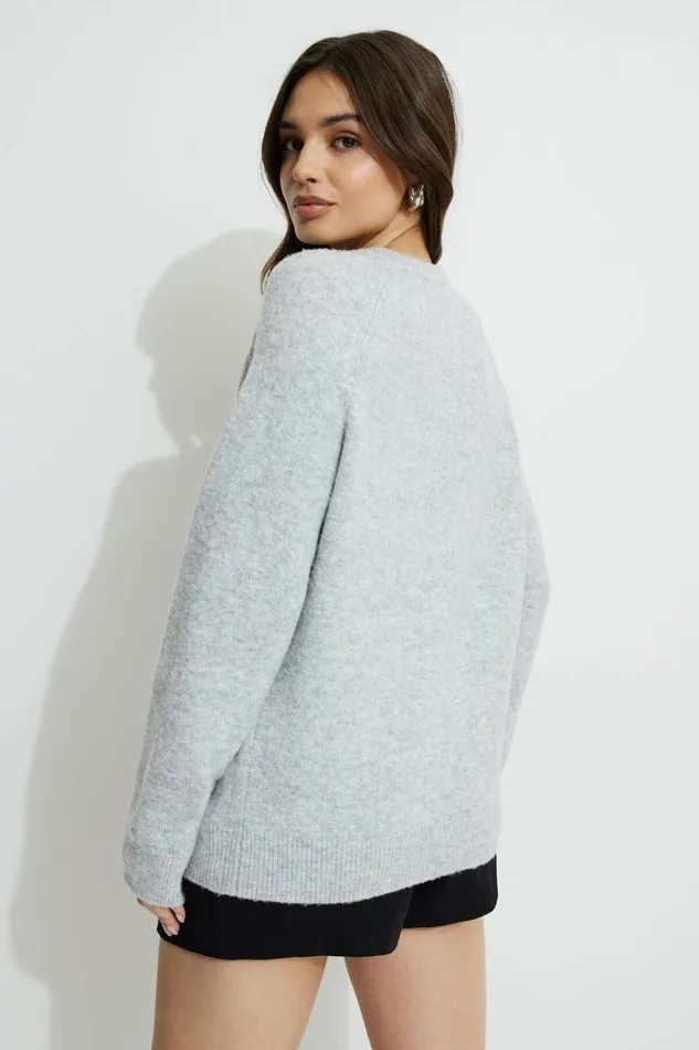 Dynamite Tops Women Raglan Crewneck Sweater Gray