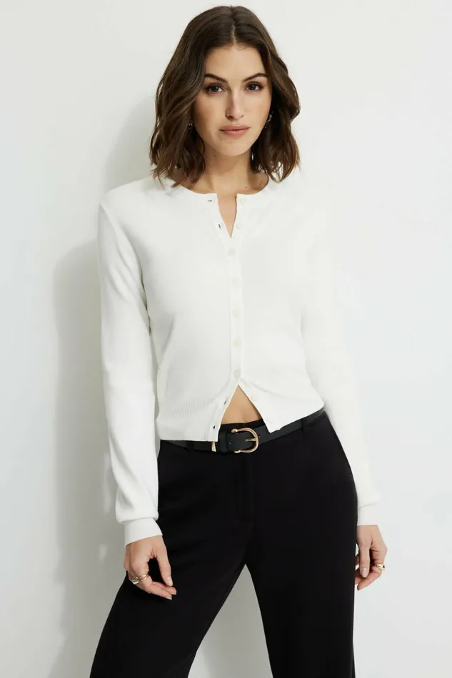 Dynamite Tops Women Rebecca Crewneck Cardigan WHITE