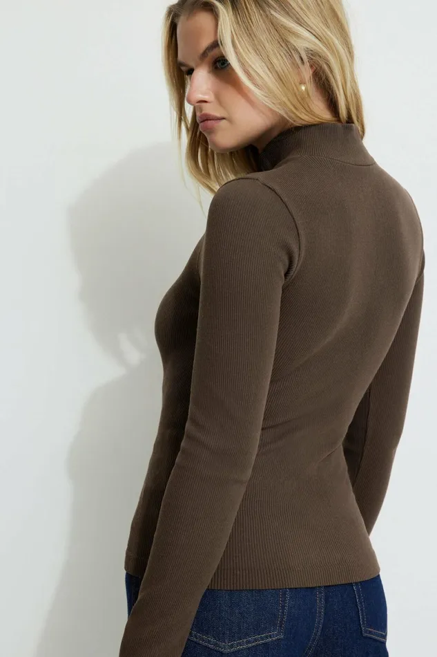 Dynamite Tops Women Seamless Long Sleeve Top Brown
