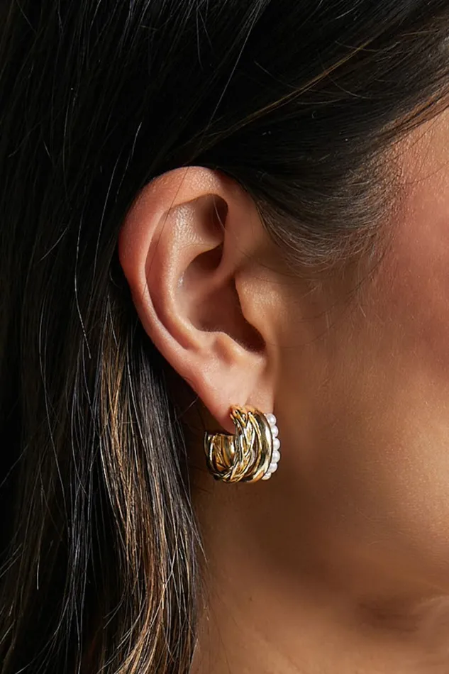Edith Earrings 8211 Triple Hoop Pearl Detail Earrings In Gold Women Showpo Earrings