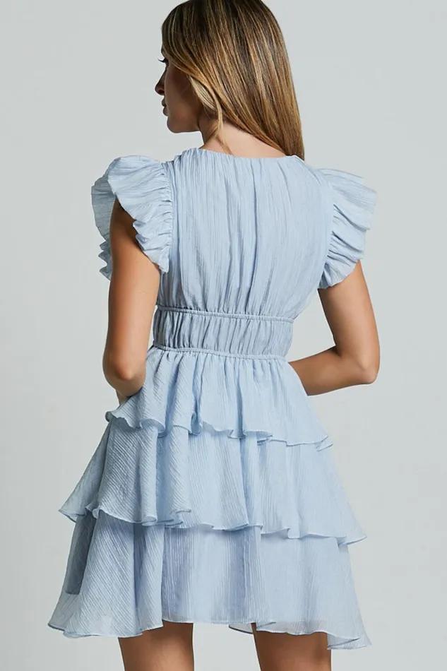 Elbertine Mini Dress 8211 Flutter Sleeve Pleated Dress In Pale Blue Women Showpo Conscious