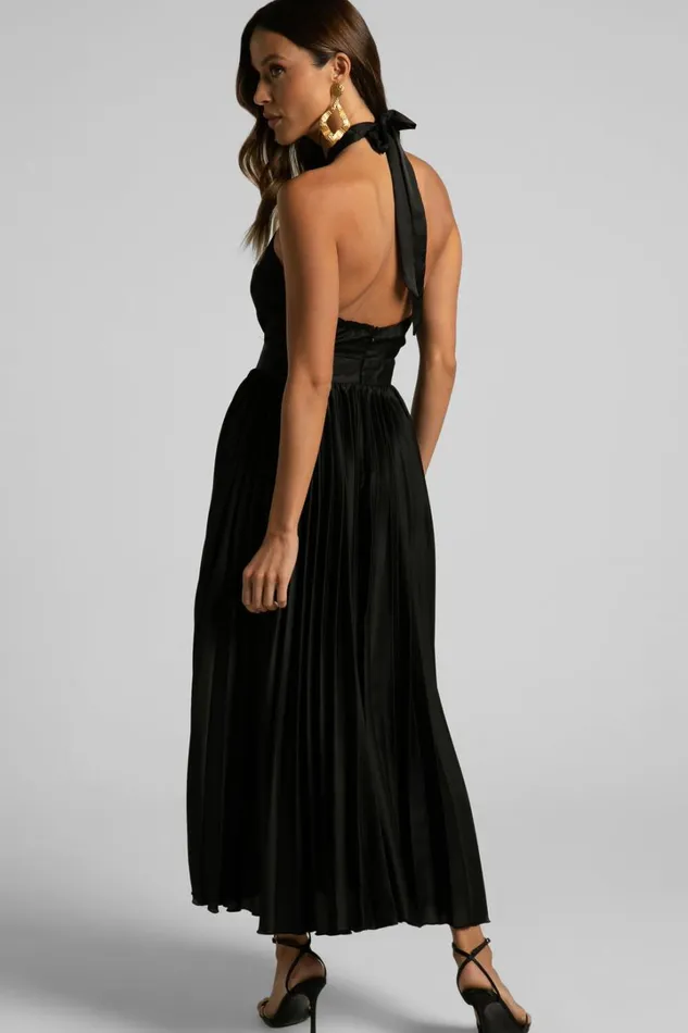 Eloise Midi Dress 8211 Halter Neck Pleated Dress In Black Women Showpo Dresses