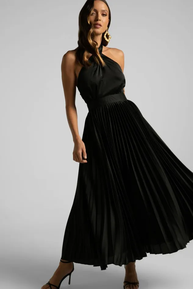 Eloise Midi Dress 8211 Halter Neck Pleated Dress In Black Women Showpo Dresses