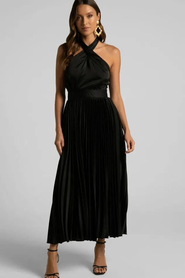 Eloise Midi Dress 8211 Halter Neck Pleated Dress In Black Women Showpo Dresses